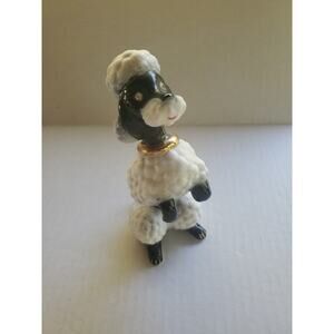 Vintage Norcrest Japan Black And White Poodle With Rhinestone Eyes 7in Figurine